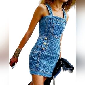 Balmain inspired made by dkny mini denim dress blue button detailed slim fit S